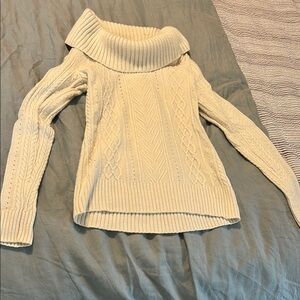 Cozy White Cable Knit Turtleneck Sweater